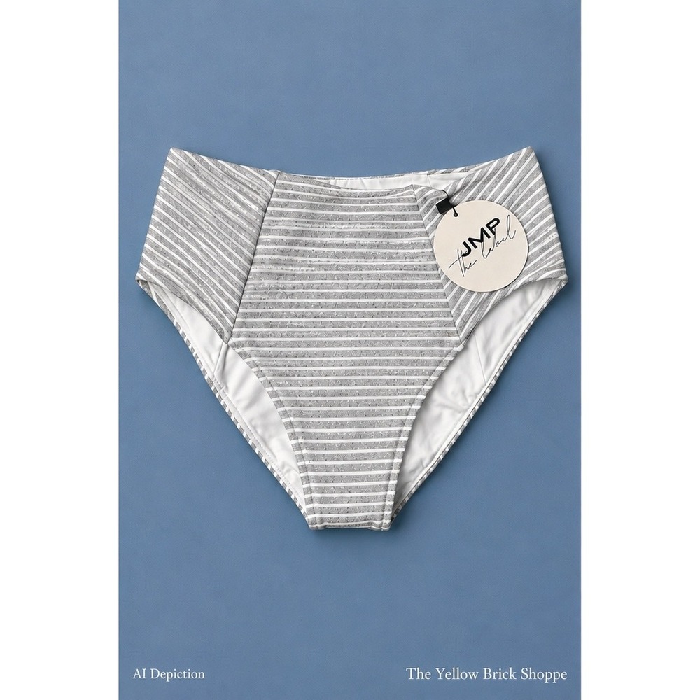 JMP The Label Laguna Bottom White Shimmer Metallic Stripe High Waist Bikini S
